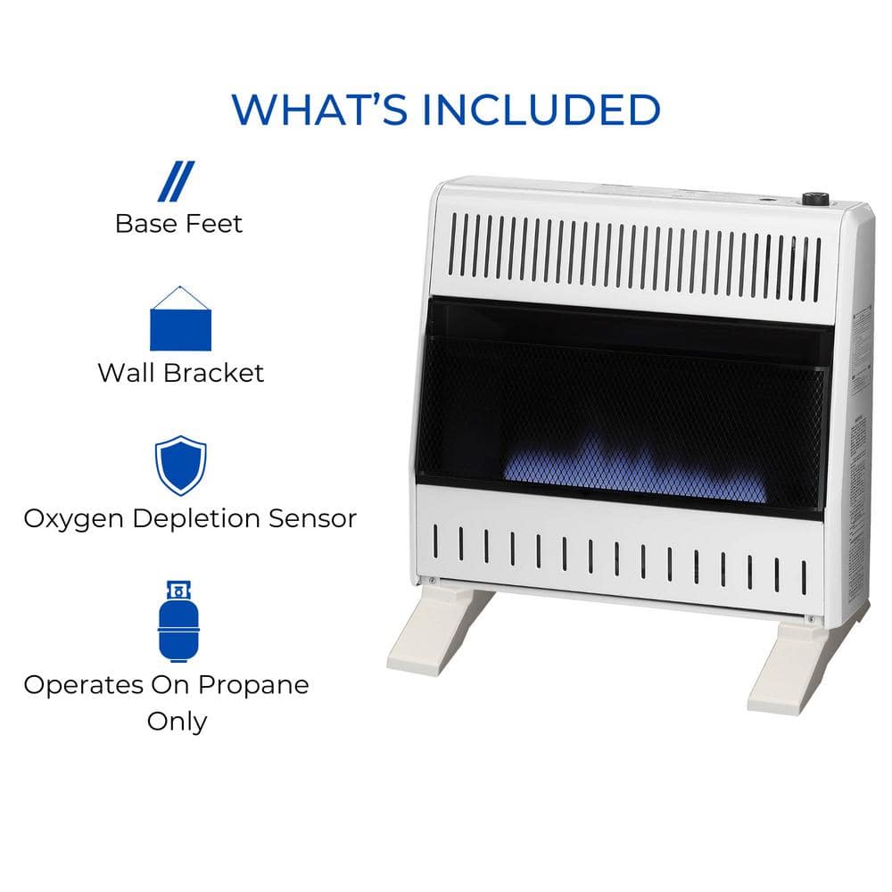 30,000 BTU Liquid Propane Ventless Blue Flame Space Heater With Base Feet, Manual Control – Model# ML300HBA-B - Hercitys