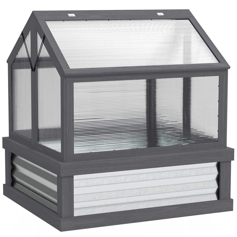 35.5 in. W x 31.5 in. D x 36 in. H Fir Wood, Polycarbonate Gray Wood Cold Frame Greenhouse, Raised Garden Bed - Hercitys