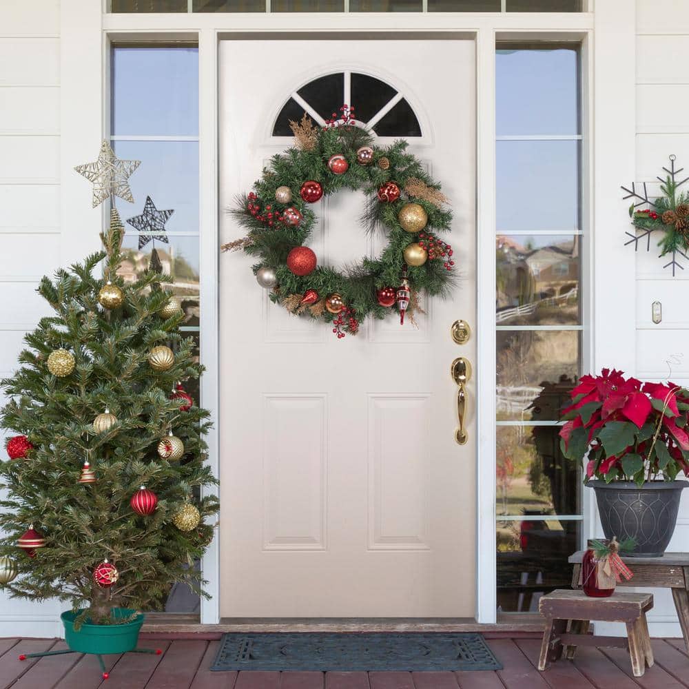 30 in. Green Mixed Foliage and Ornaments Unlit Artificial Christmas Wreath - Hercitys