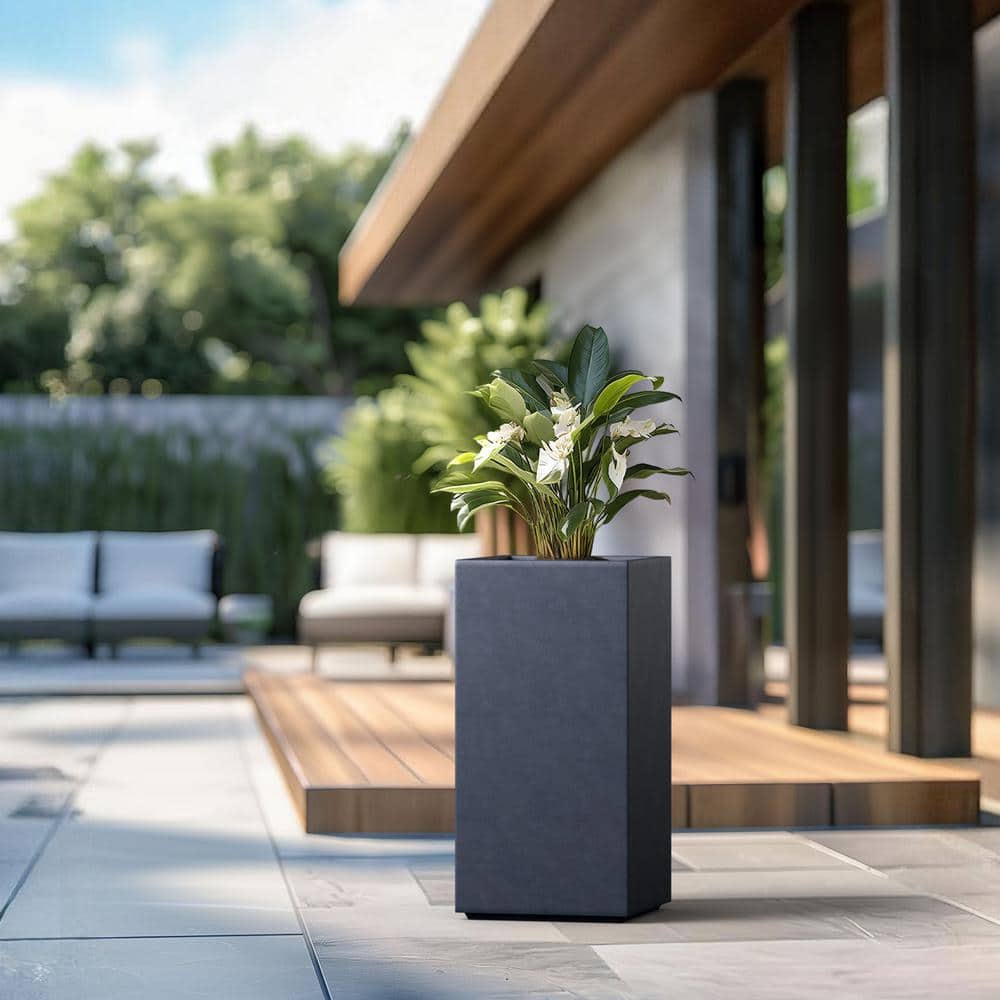 14 in. Large Granite Gray Concrete Rectangular Planter / Pot with Drainage Holes - Hercitys