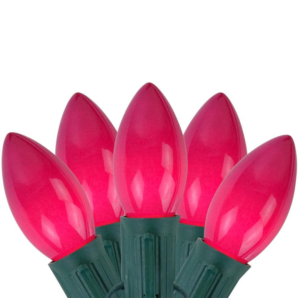 25-Light Opaque Pink Purple C9 Christmas Lights with Green Wire - Hercitys