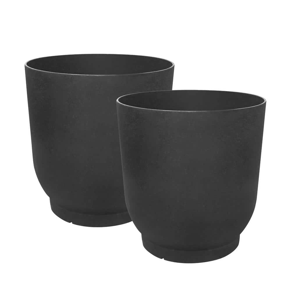 20 in. Florencia Black Indoor/Outdoor Recycled Rubber Large Round Planter, (2-pack) - Hercitys