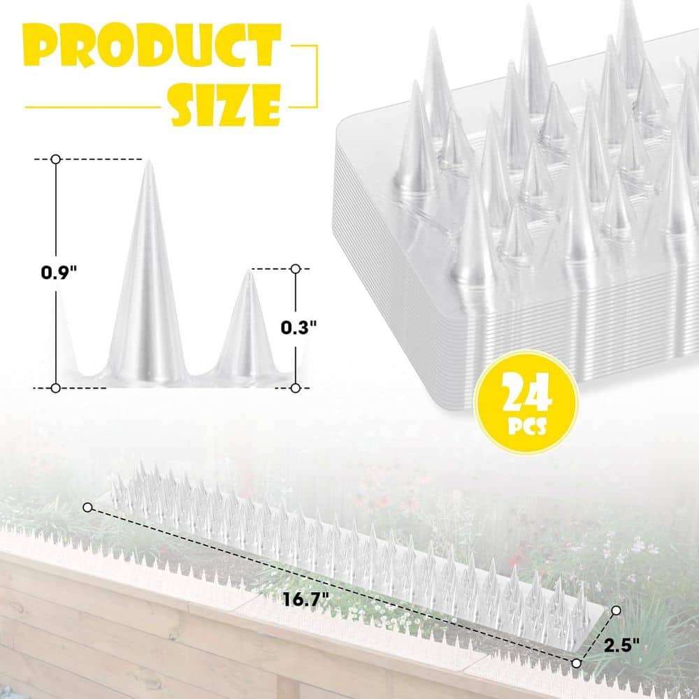 24-Pack Clear PVC Bird Spikes Deterrent Strips Long and Short Spikes for Narrow Gaps - Hercitys
