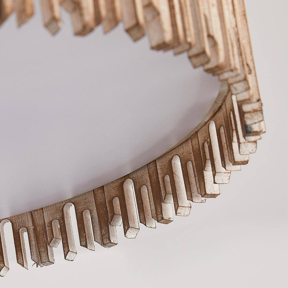 15.5 in. 3-Light Black Farmhouse Semi-Flush Mount With Wood Shade - Hercitys