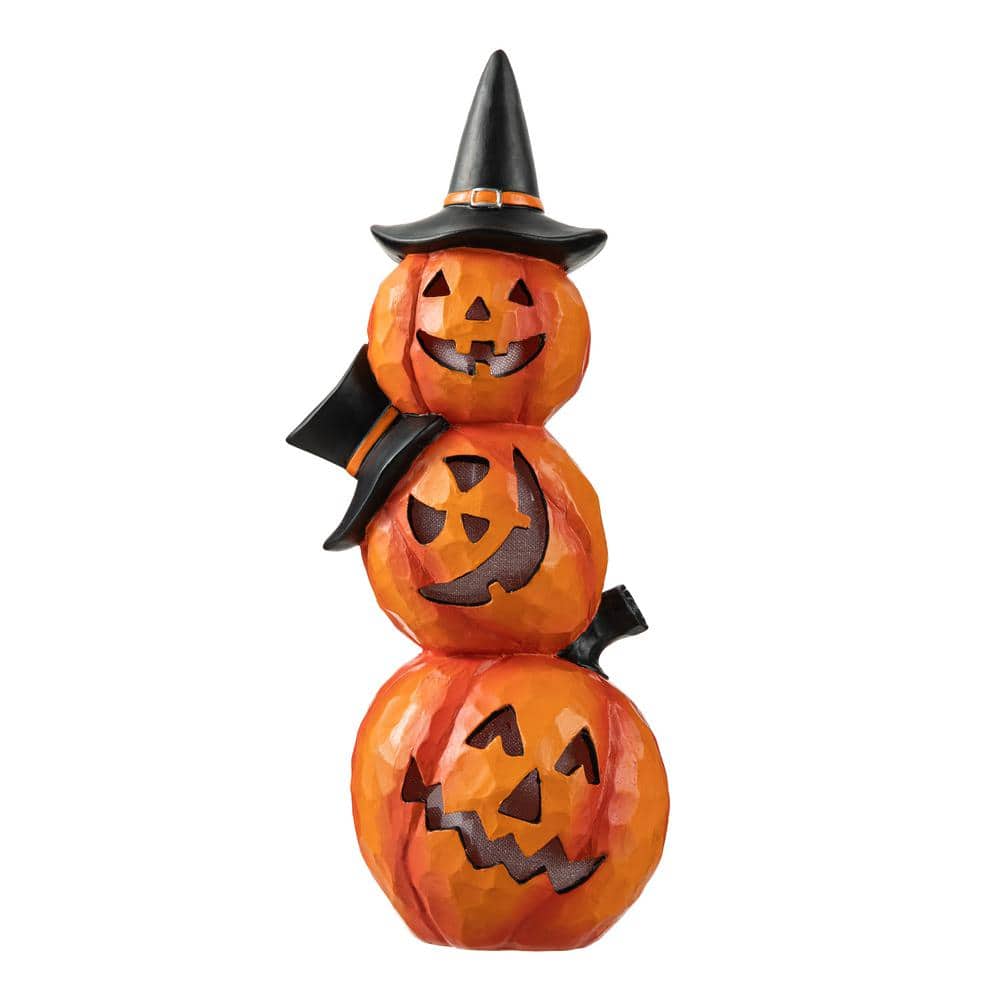 14.25 in. H Halloween Lighted Stacked Resin Pumpkin Table Decor - Hercitys