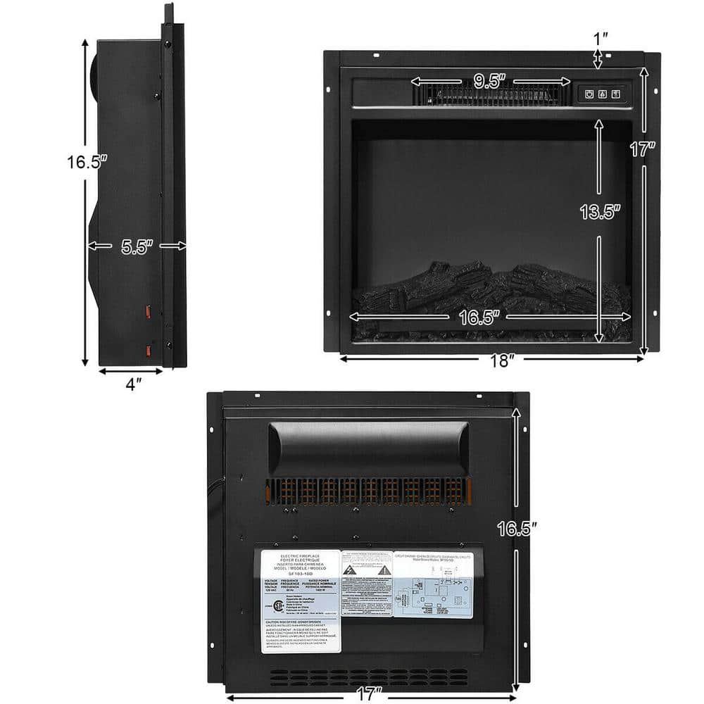 18 in. 1400-Watt Electric Fireplace Freestanding and Wall-Mounted Heater Log Flame Remote Black - Hercitys