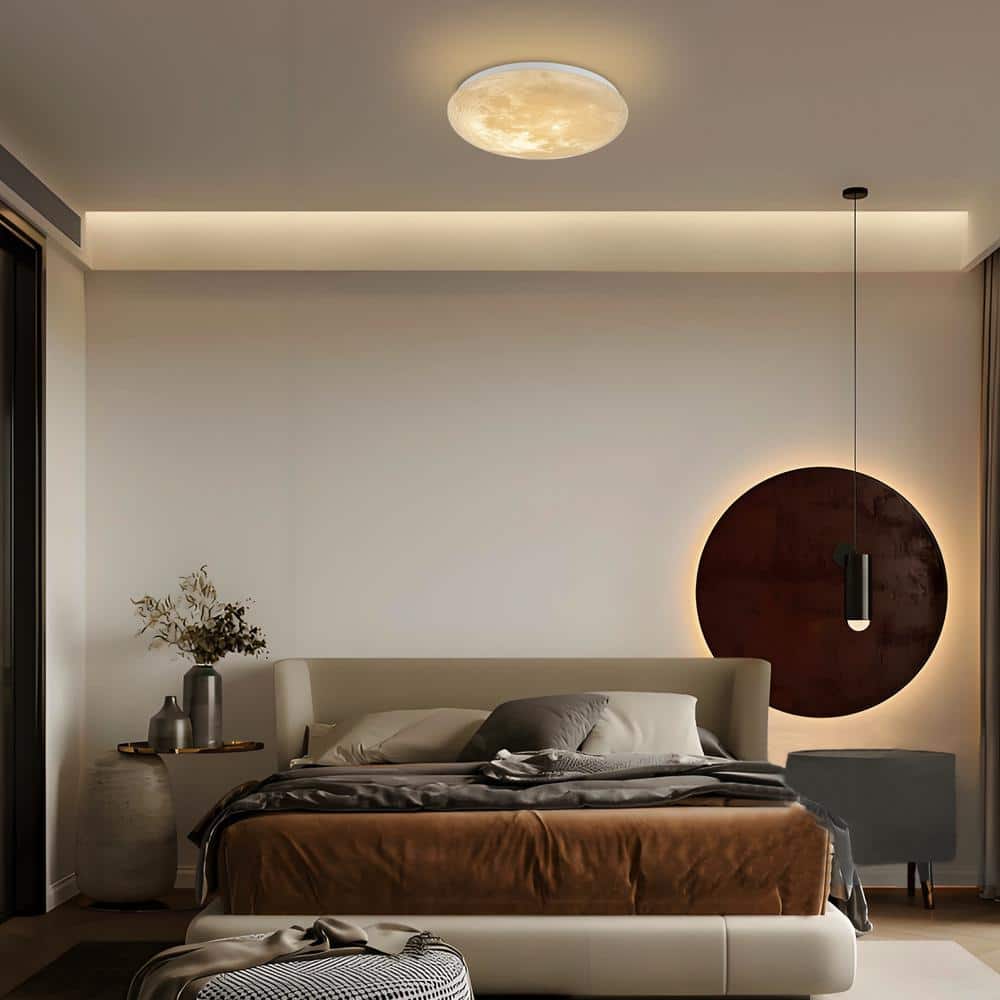 15 in. Dimmable Moon LED Flush Mount Ceiling Light - Hercitys