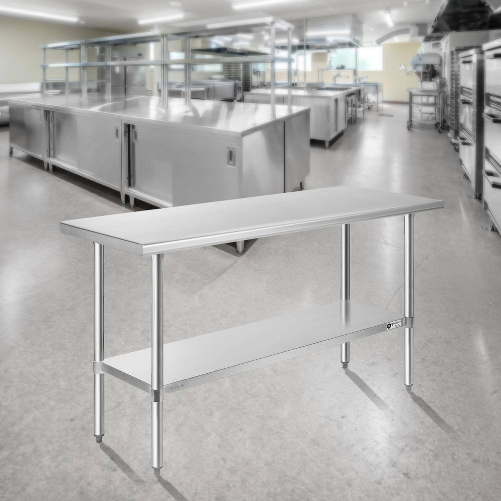 24 in. x 60 in. Stainless Steel Kitchen Prep Table with Bottom Shelf - Hercitys