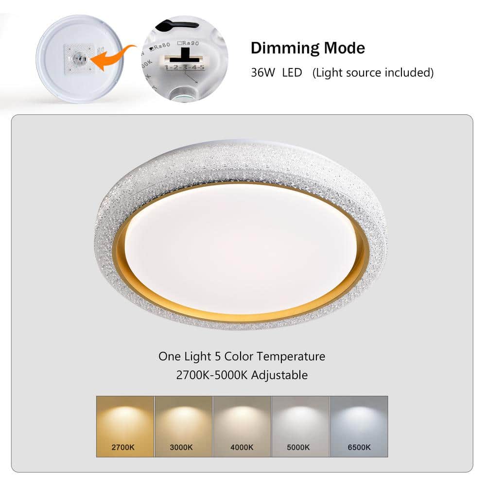 19.69 in. 1-Light White Selectable LED 36-Watt 5 CCT Flush Mount Ceiling Light - Hercitys