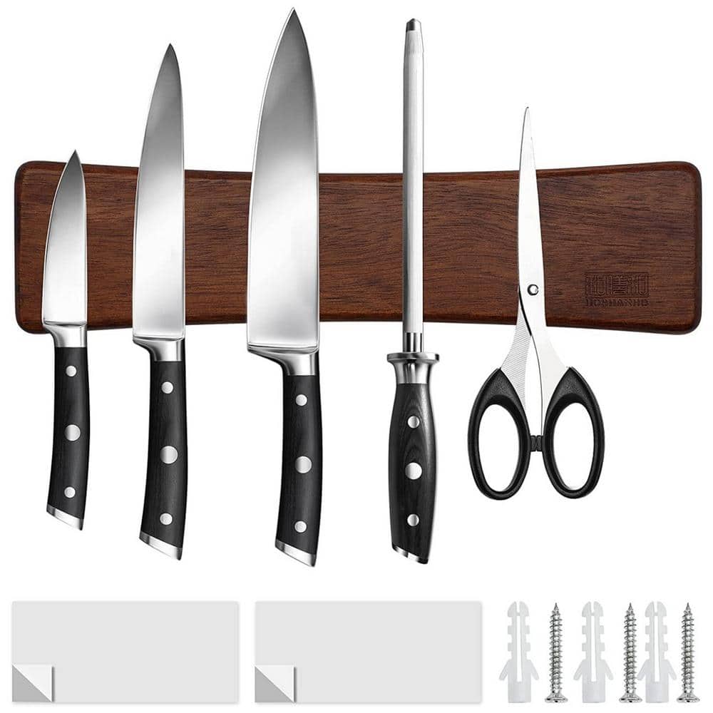 5-Knife 10 in. Wood Knife Magnetic Strip, Magnetic Knife Bar for Wall, Knife Holder for Kitchen Utensil Organizer - Hercitys