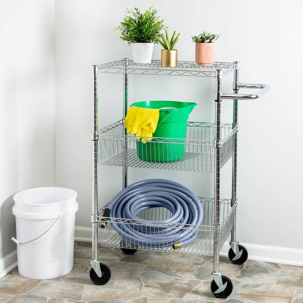 3-Shelf Chrome Rolling Cart - Hercitys