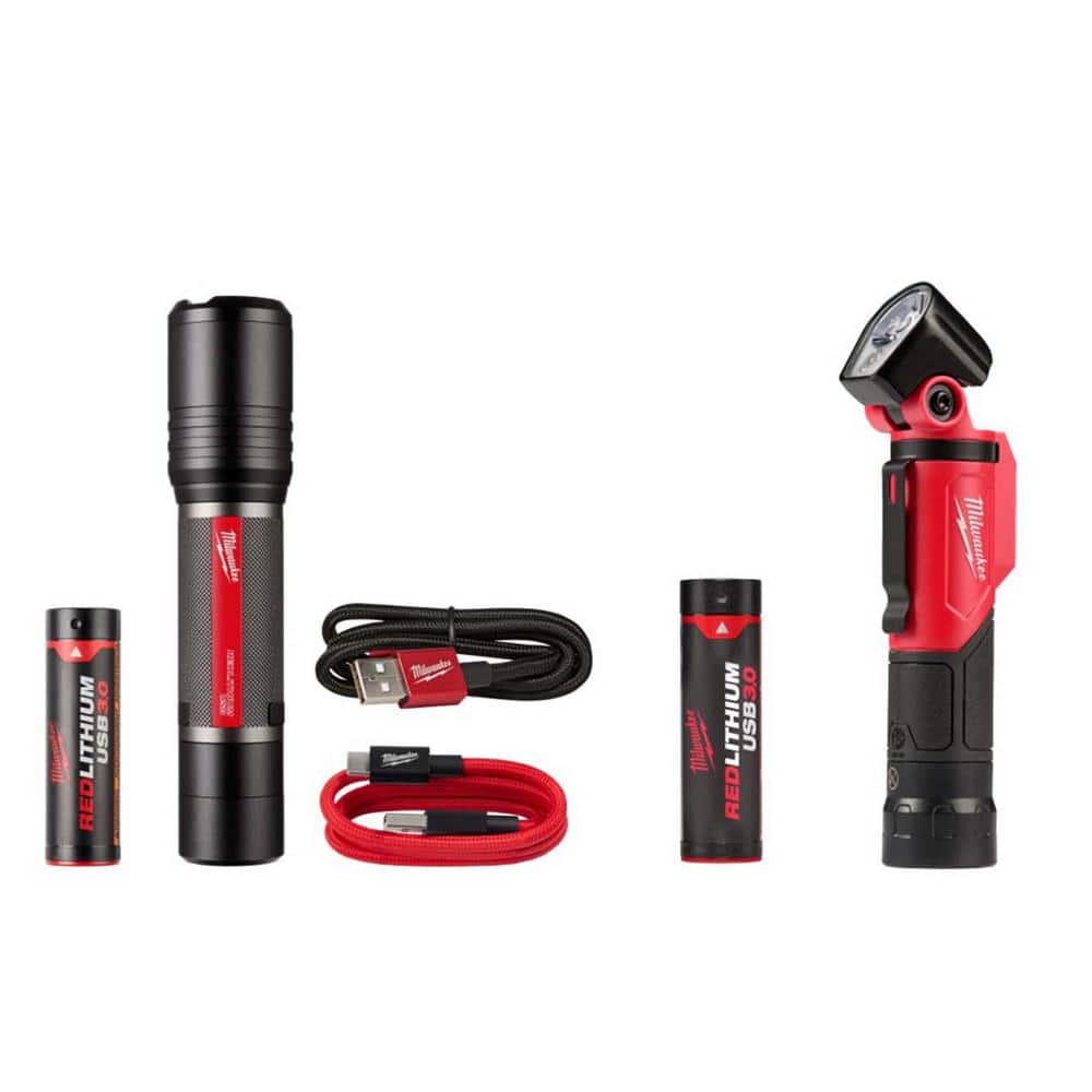 2,000 Lumens REDLITHIUM USB Slide Focus Flashlight and 500 Lumens LED Pivoting REDLITHIUM USB Flashlight - Hercitys