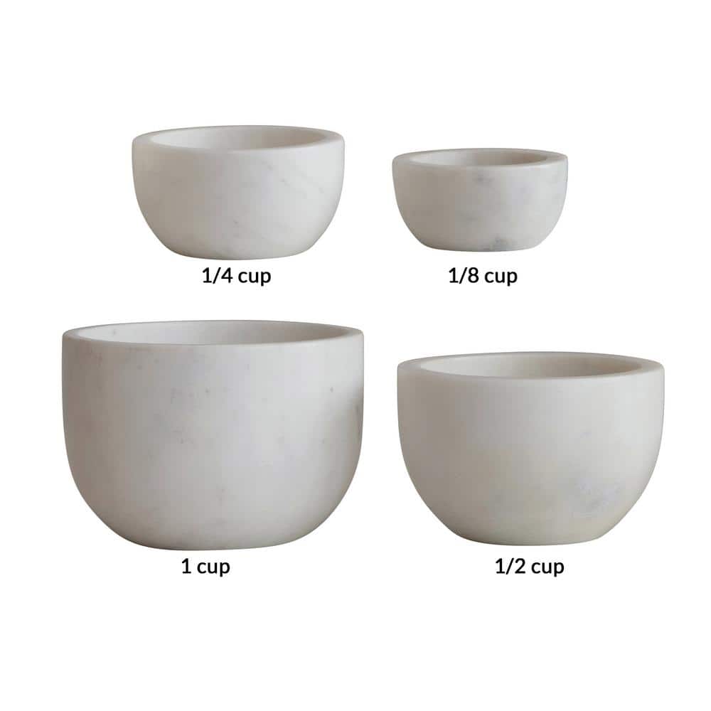 4 in. 8 fl. oz. White Marble Serving Bowls (Set of 4) - Hercitys