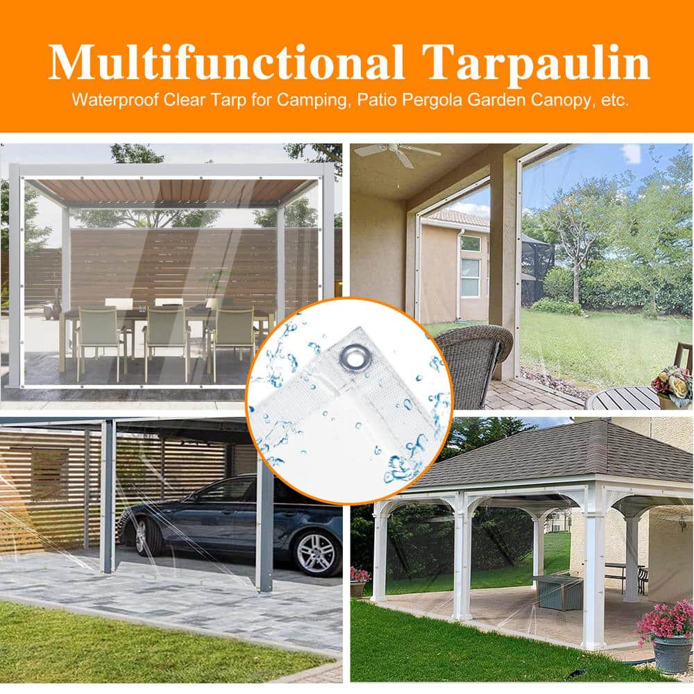 4 ft. x 6 ft. Clear Tarp Heavy Duty Waterproof with Eyelets for Camping, Patio Pergola Garden Canopy Rainproof Anti - Hercitys