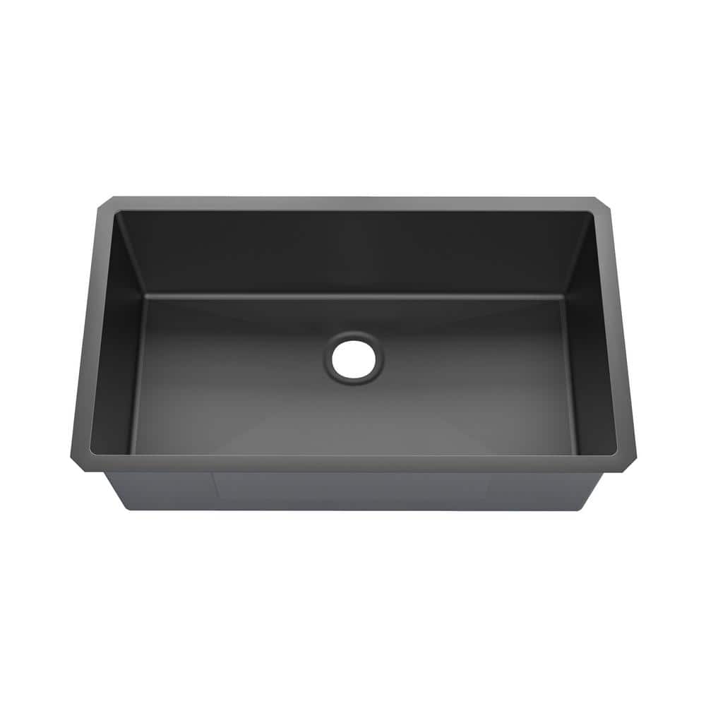 32 in. Undermount Single Bowl 18-Gauge Black 304 Stainless Steel Workstation Kitchen Sink - Hercitys
