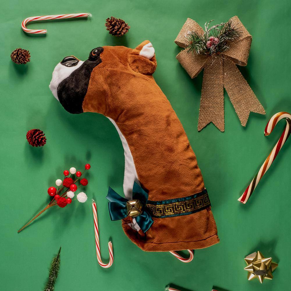 22 in. Boxer Dog Faux Fur Christmas Stocking - Hercitys