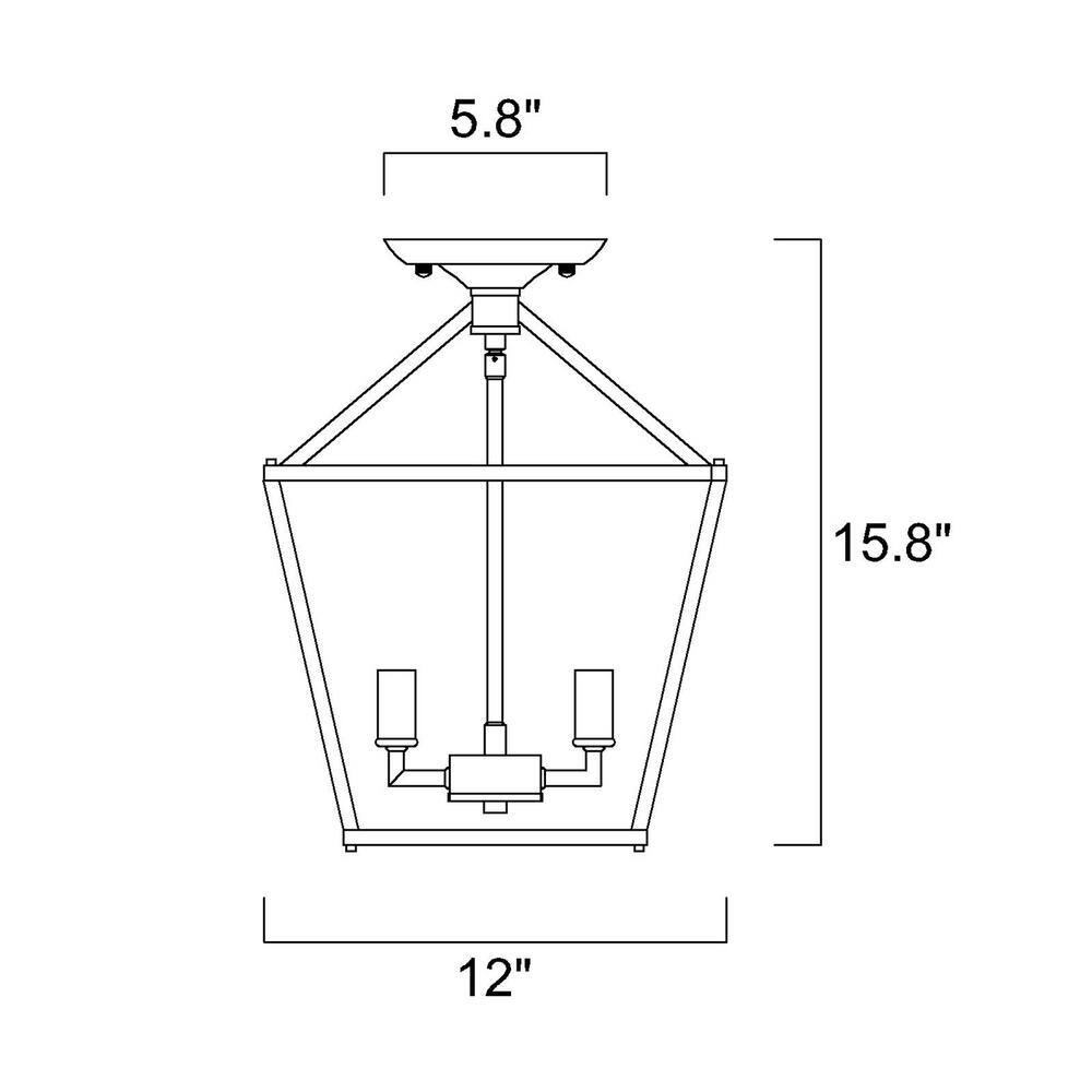 12 in. 4-Light Brushed Nickel Cage Lantern Farmhouse Semi-Flush Mount - Hercitys