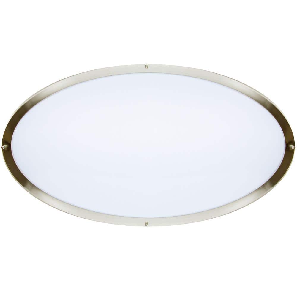 32 in. Oval LED Ceiling Mount Fixture, Dual Ring Satin Nickel, Dimmable, 3 CCT 3000K-5000K, 5500 Lumens - Hercitys