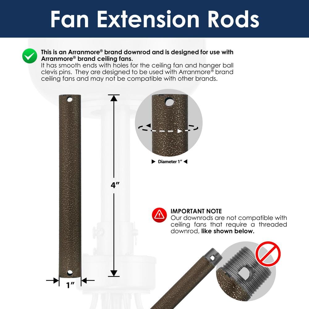 4 in. Charred Iron Steel Extension Downrod - Hercitys