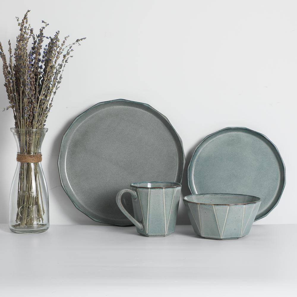 16-Piece Stonewashed Gray Stoneware Dinnerware Set - Hercitys