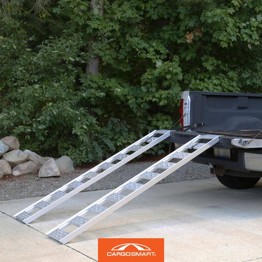 12 in. W x 78 in. L 1250 lbs. Capacity Aluminum Straight Fixed Truck Loading Ramp with Treads (Includes 2 Ramps) - Hercitys