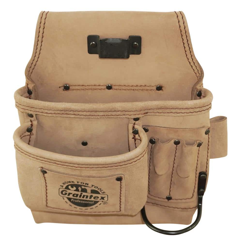 5-Pocket Left Handed Beige Top Grain Leather Tool Pouch - Hercitys