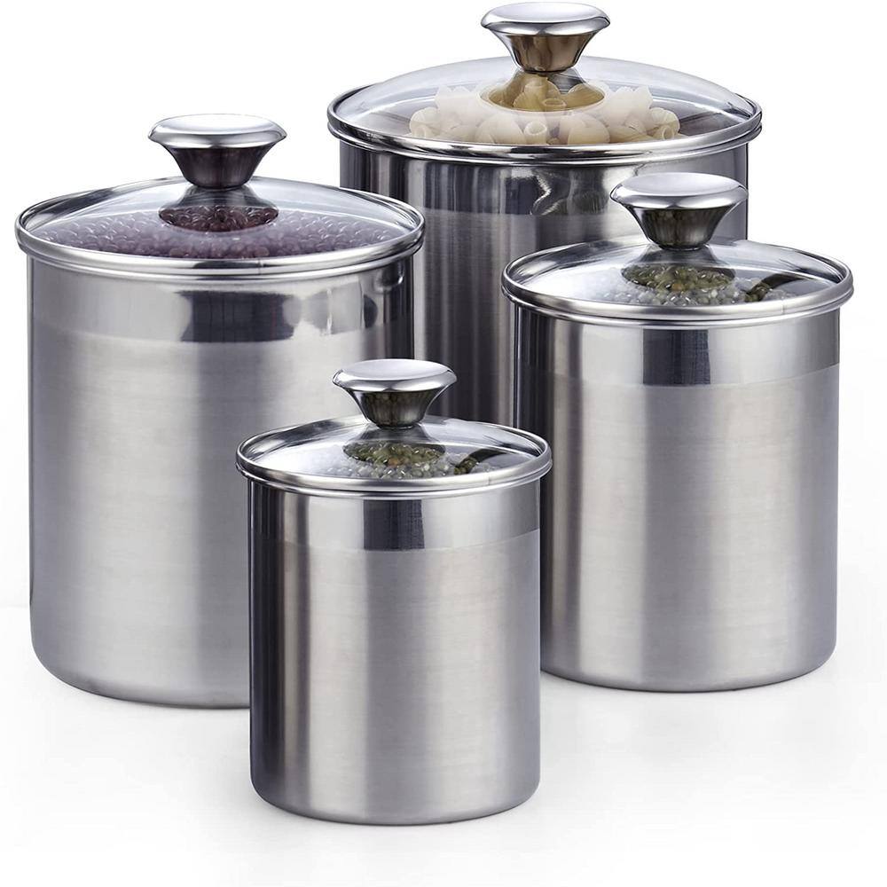4-Pieces Stainless Steel Canister sets, 0.95 qt./1.6 qt./2.5 qt./3.5 qt. - Hercitys
