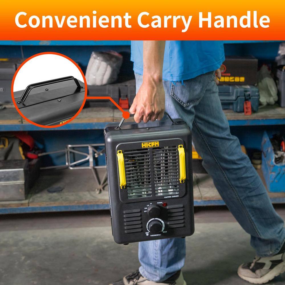 1500-Watt 15.5 in. Electric Convection Fan Space Heater with Thermostat, Stay Cool Durable Metal Housing, Black - Hercitys