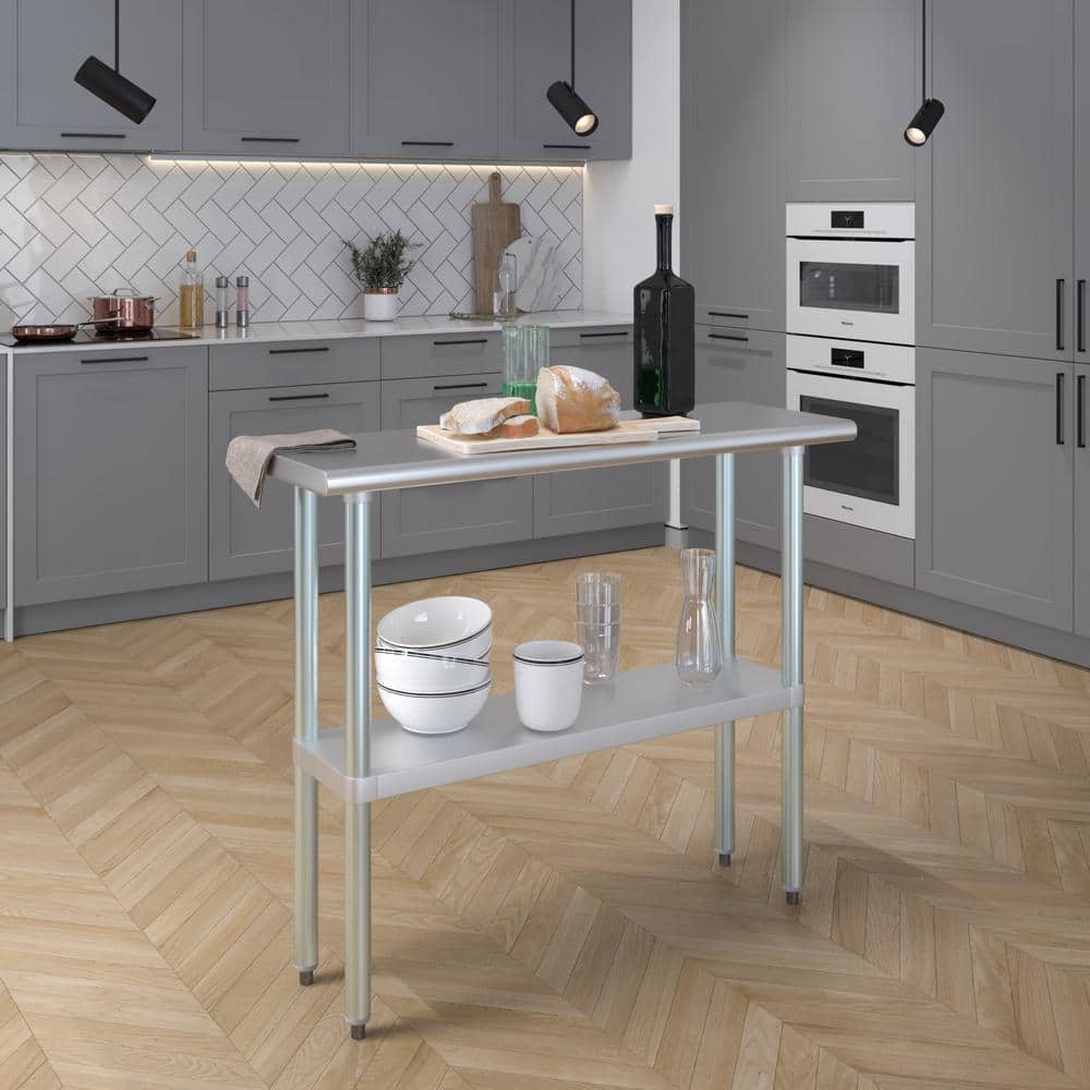 14 in. x 48 in. Stainless Steel Kitchen Utility Table with Adjustable Bottom Shelf - Hercitys