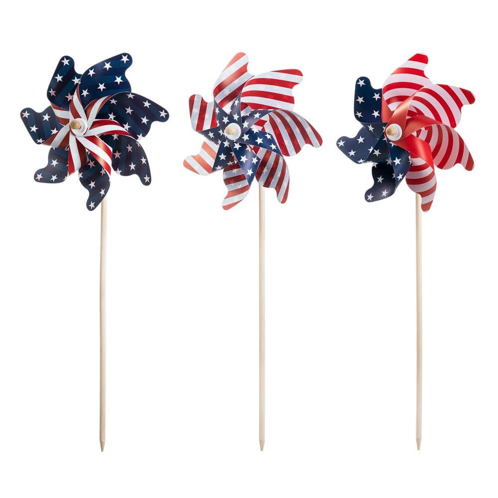 32 in. H Set of 3 Plastic Stars&Stripes Patriotic/Americana Windmills(KD) - Hercitys