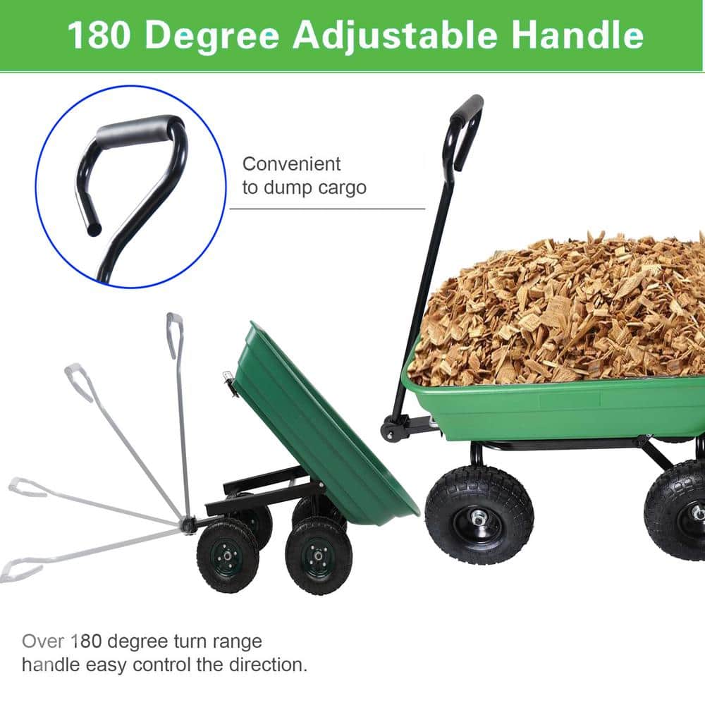 55 in. L Poly Garden Dump Truck Folding Car in Green with Steel Frame and Pneumatic Tire - Hercitys