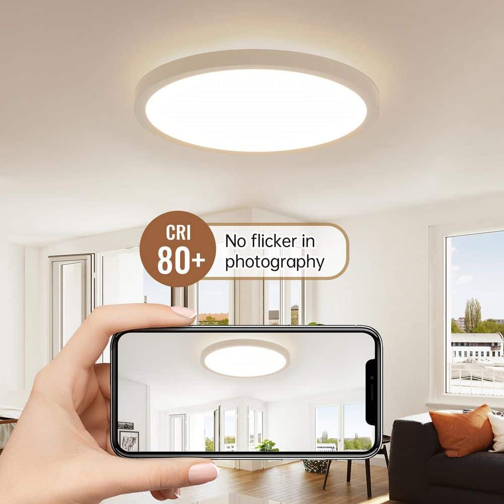 12 in. 20-Watt Modern White LED Integrated Flush Mount with White Acrylic Shade - Hercitys