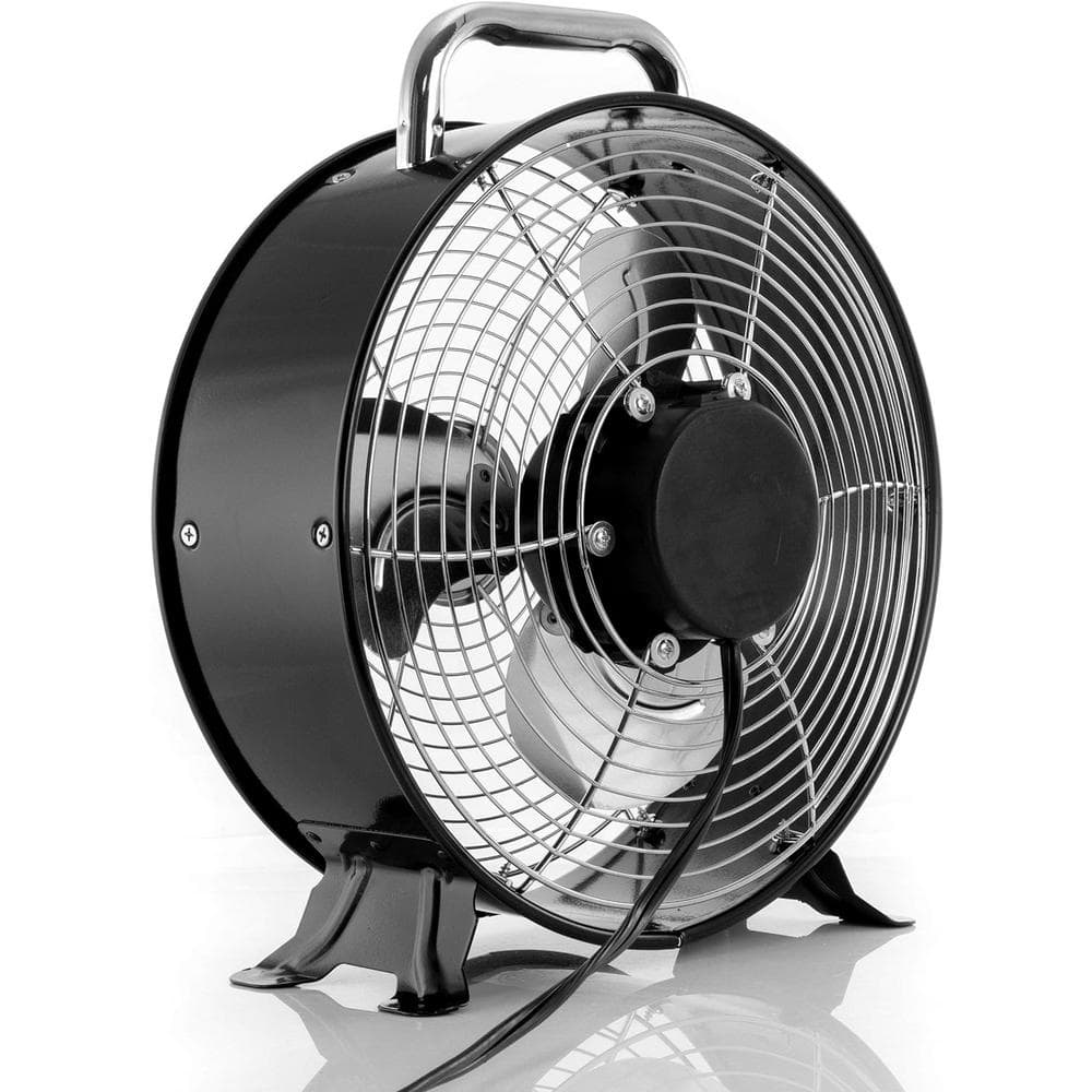 12 in. Dual-Speeds Drum Fan High Velocity Powerful and Quiet Dual Speed Retro Metal Drum Fan in Black Finish - Hercitys