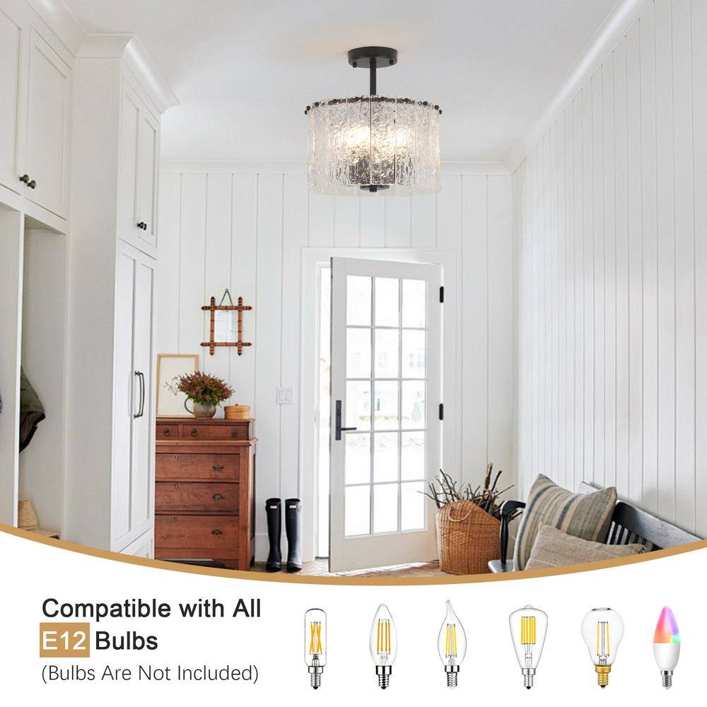 12.5 in. 4-Light Black Modern Semi-Flush Mount Ceiling Light with Glass Shade - Hercitys