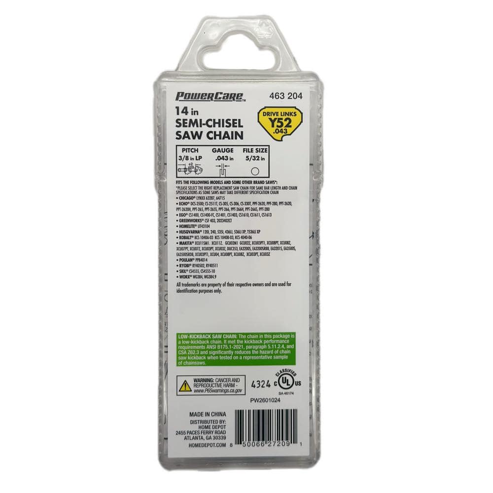 14 in. 0.043 Gauge Chainsaw Chain, 52 Link - Hercitys