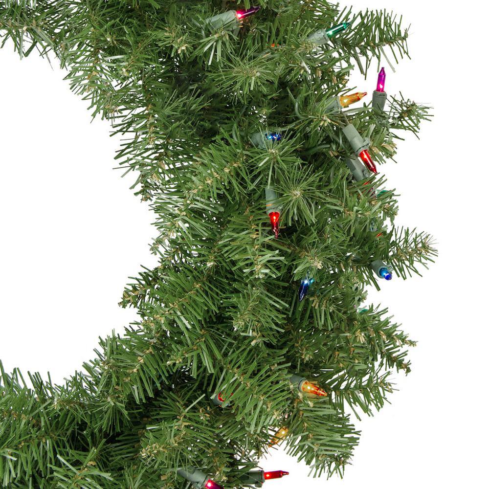 24 in. Green Pre-Lit Incandescent Rockwood Pine Artificial Christmas Wreath 24 in. Multi Lights - Hercitys