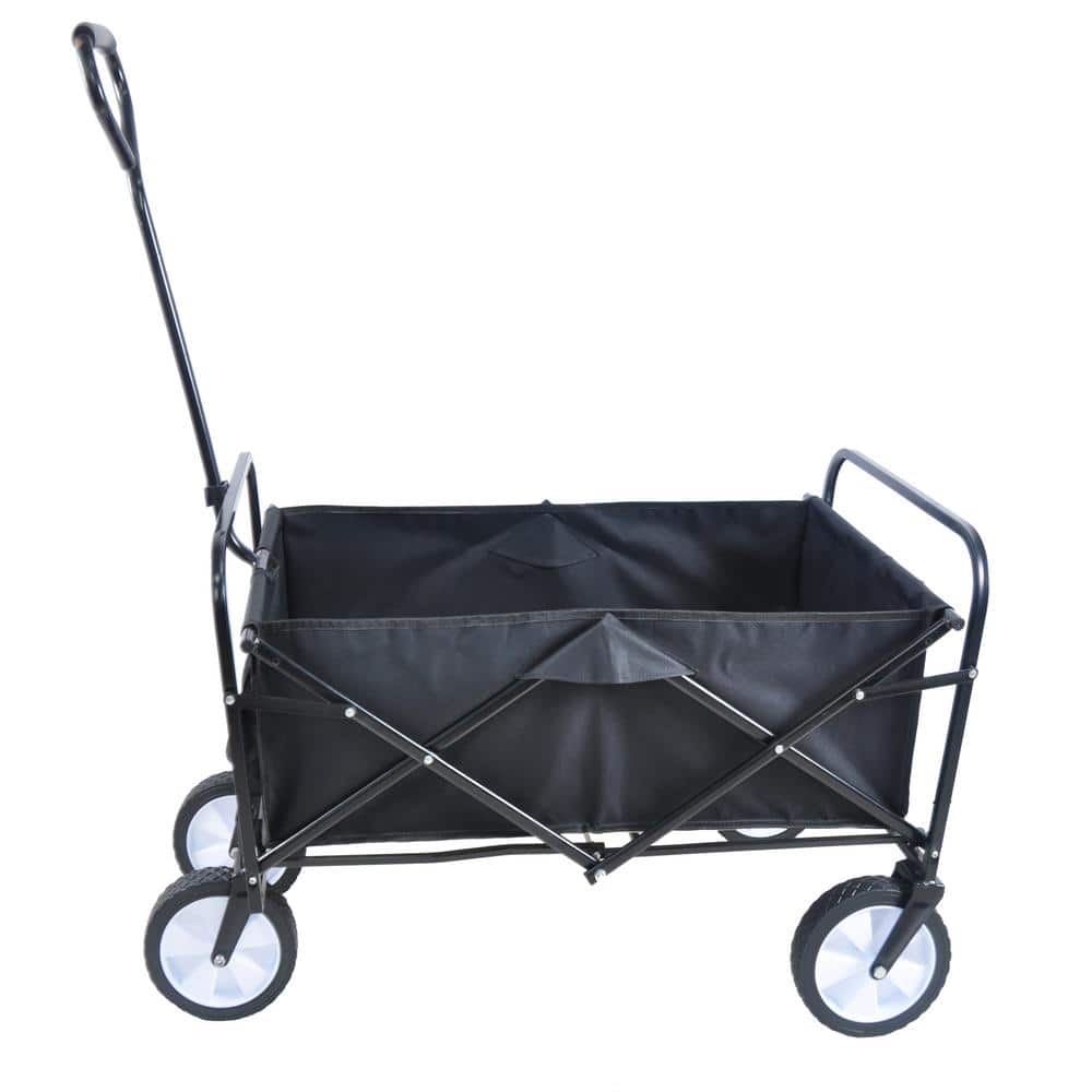 3.6 cu. ft. Metal Folding Wagon Garden Shopping Beach Cart Garden Cart in Black - Hercitys