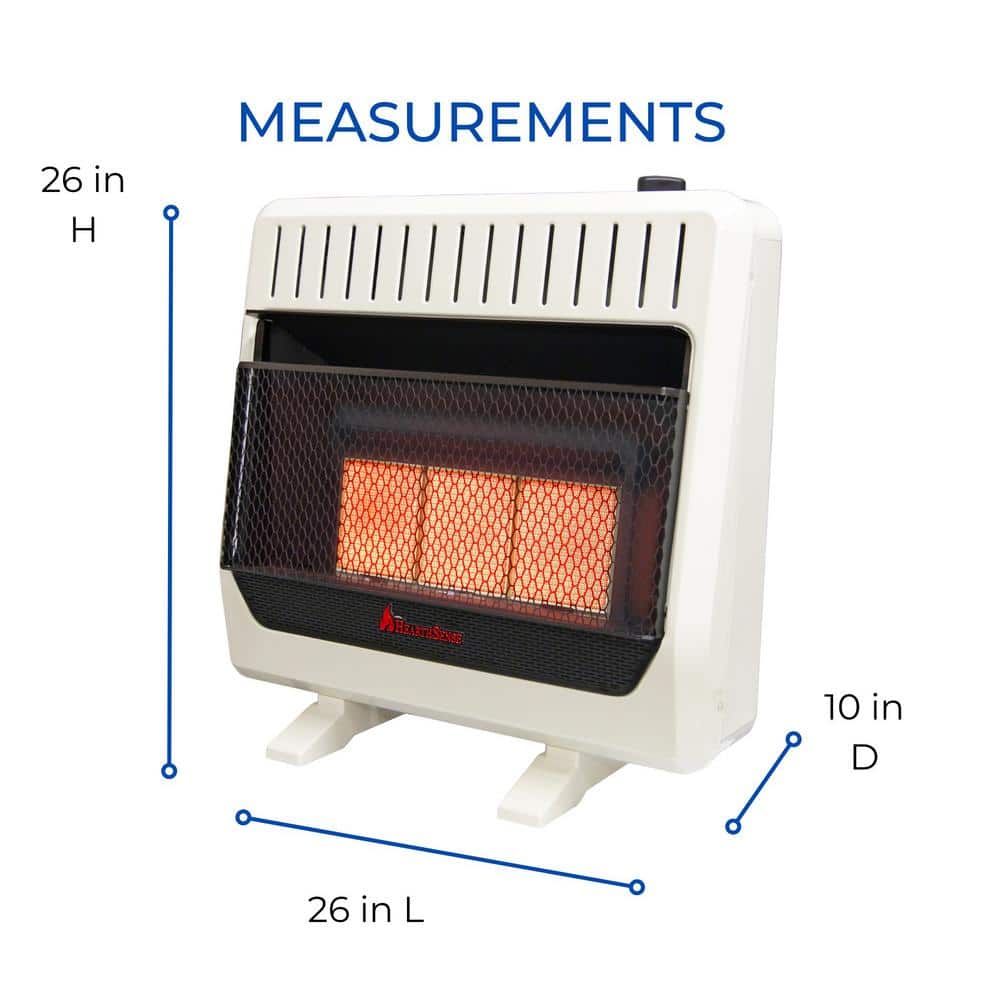 30,000 BTU Vent Free Multiple Dual Fuel (NG or LP) Infrared Plaque Heater with Base Feet – T-Stat Control - Hercitys