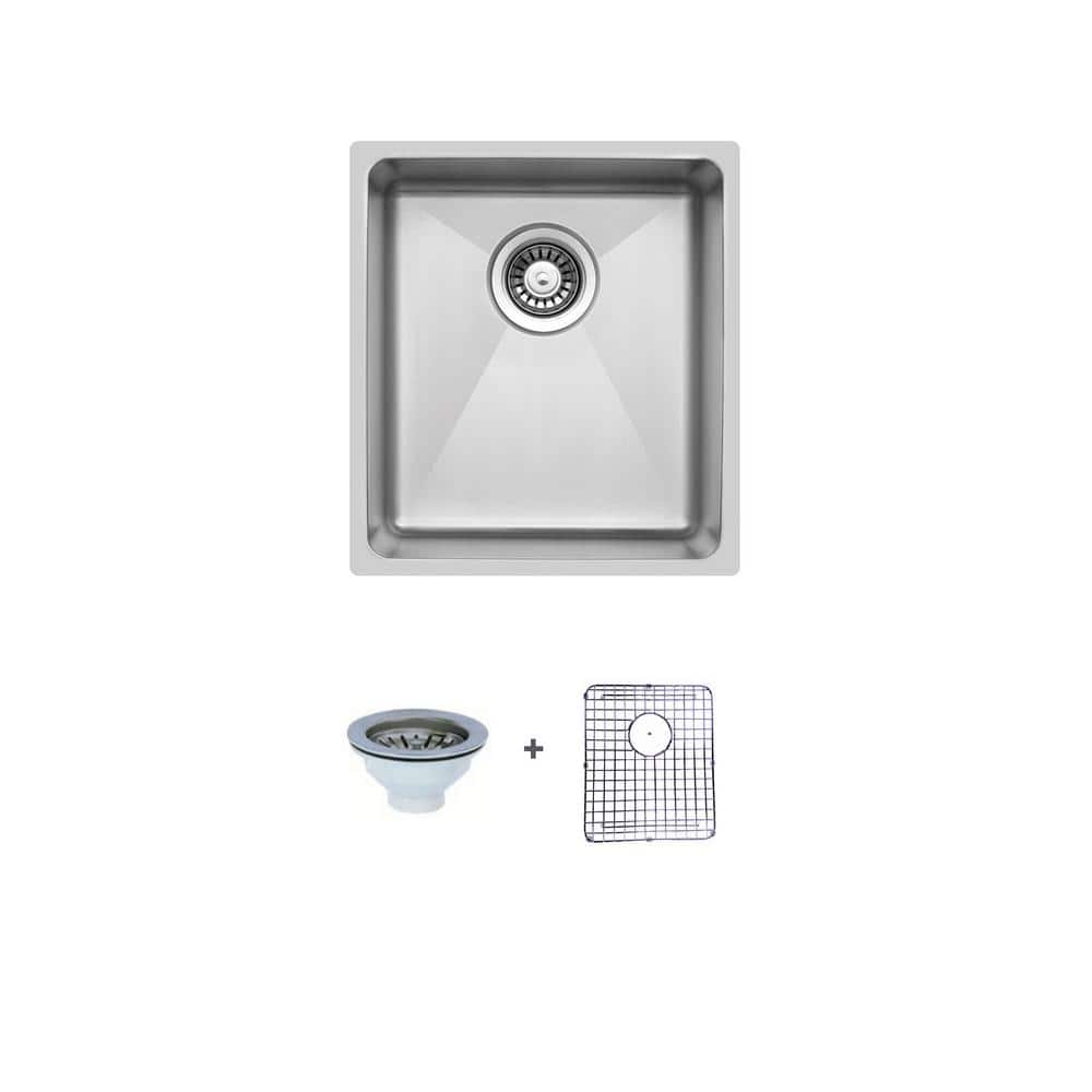 18 Gauge Stainless Steel 15 in. Undermount Bar Sink with Grid and Strainer - Hercitys