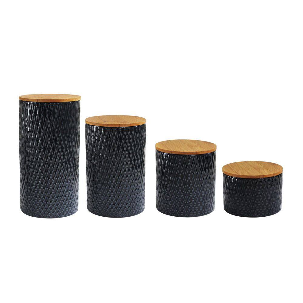 4-Piece Diamond Embossed Stoneware Canister Set with Lids, Navy - Hercitys