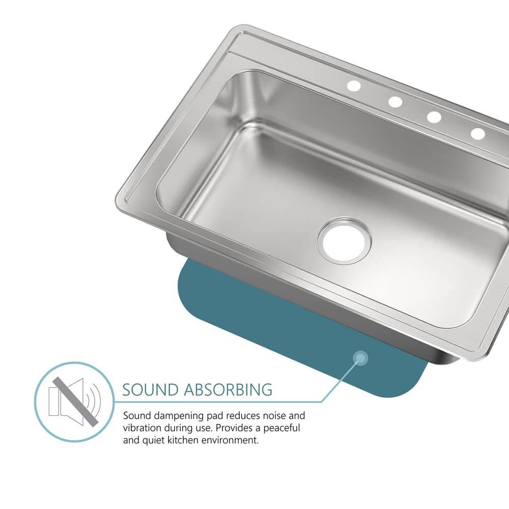 33 in. Drop-In Single Bowl 20-Gauge Stainless Steel Kitchen Sink with Bottom Grid - Hercitys