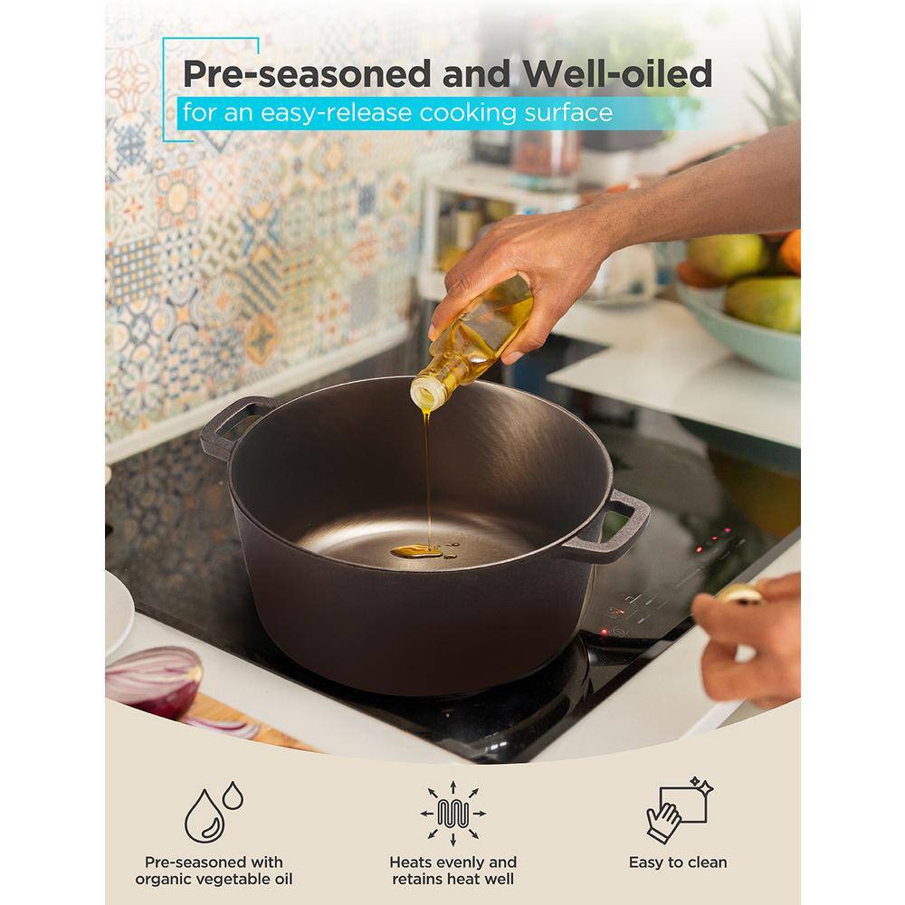 5-qt. Cast Iron Dutch Oven with 10.25-Inch Skillet Lid, Pre-Seasoned Cast Iron Cookware - Hercitys