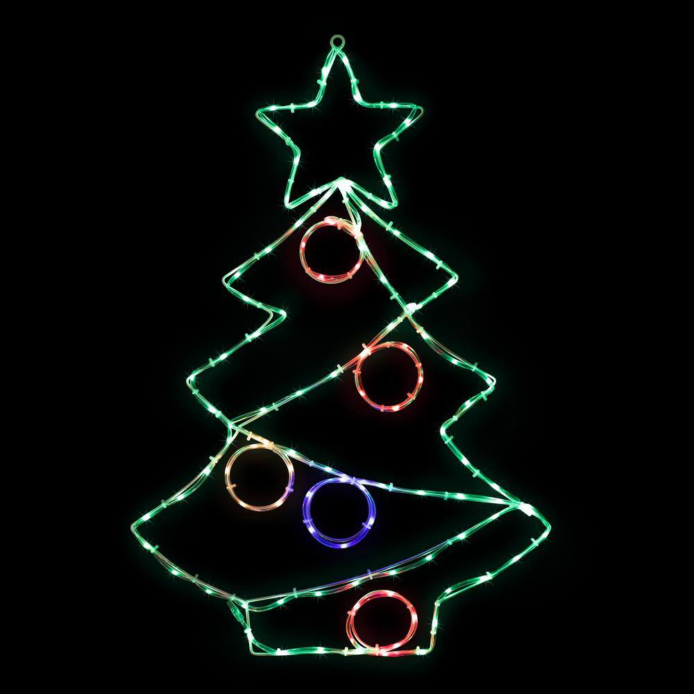 28 in. LED Lighted Christmas Tree with Ornaments Window Silhouette - Hercitys