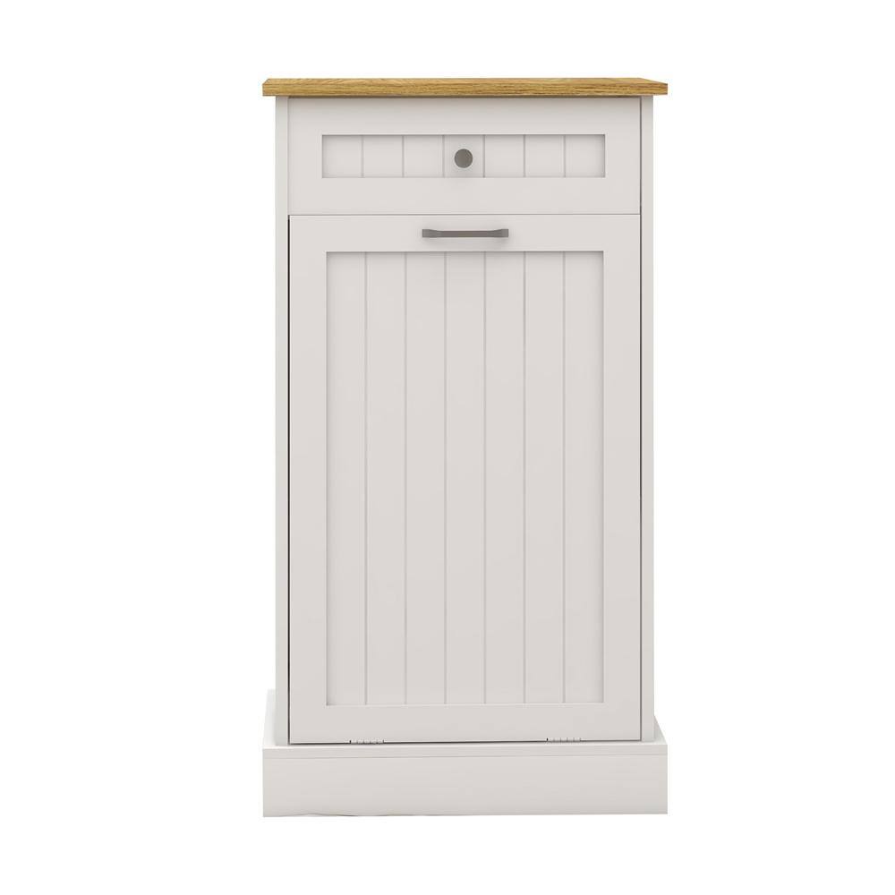 13.78 in. D x 19.69 in. W x 35.43 in. H Tilt-Out Kitchen Trash Cabinet with Drawer, Ready to Assemble, White - Hercitys
