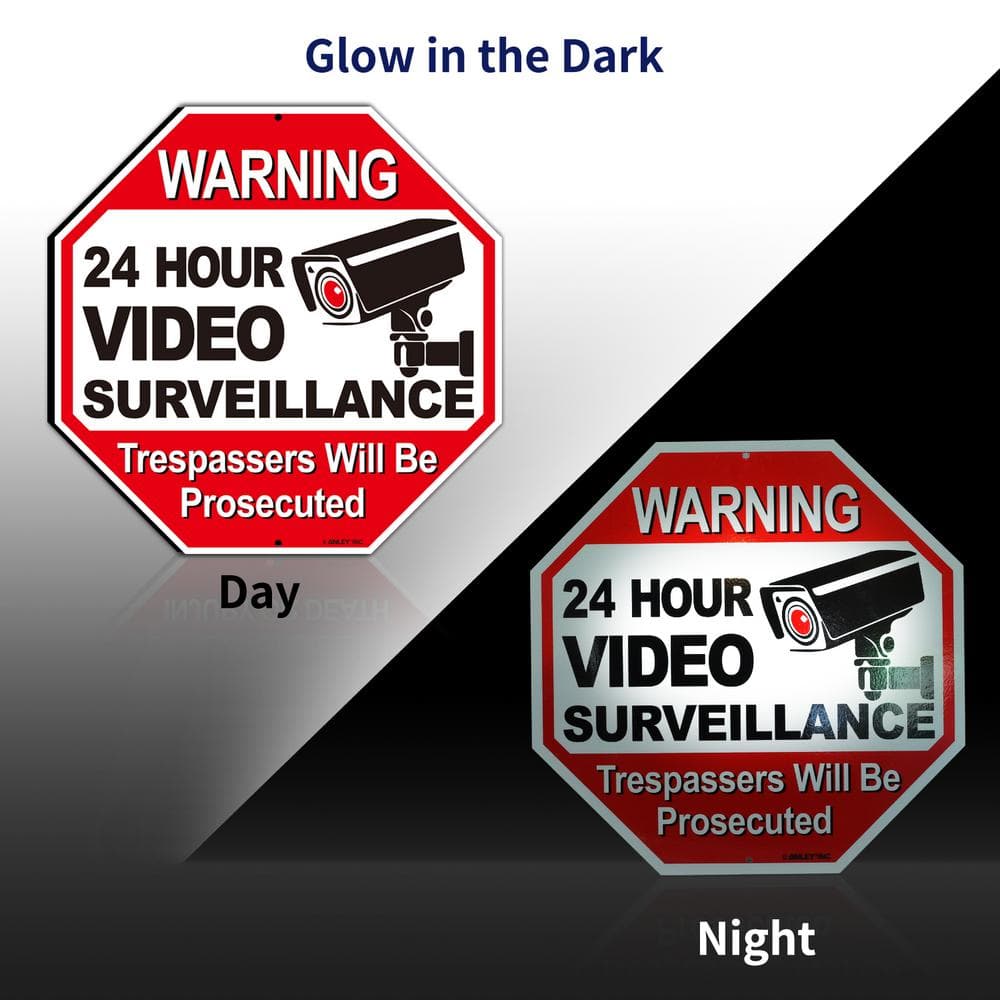 12 in. x 12 in. 24-Hour Video Surveillance Aluminum Warning Sign – Trespassers Will Be Prosecuted ( Pack of 2) - Hercitys