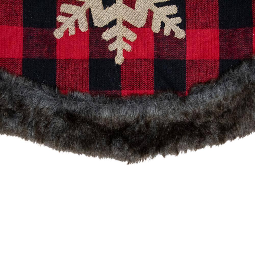 48 in. Red and Black Christmas Tree Skirt with Burlap Snowflake - Hercitys