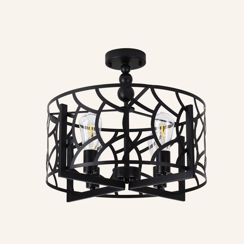 18.9 in. 4-Light Black Industrial Cage Drum Semi-Flush Mount - Hercitys