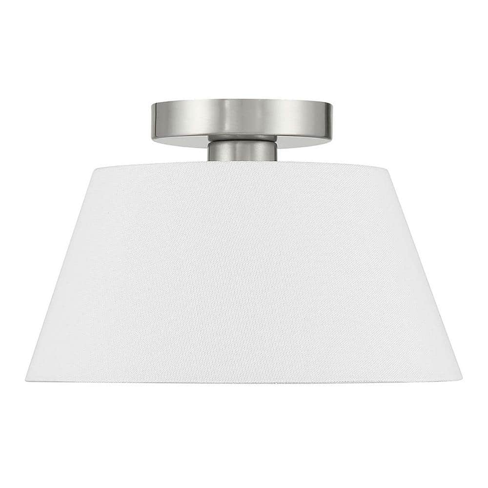 12 in. W x 7.5 in. H 1-Light Brushed Nickel Modern Semi-Flush Mount with White Linen Fabric Shade - Hercitys