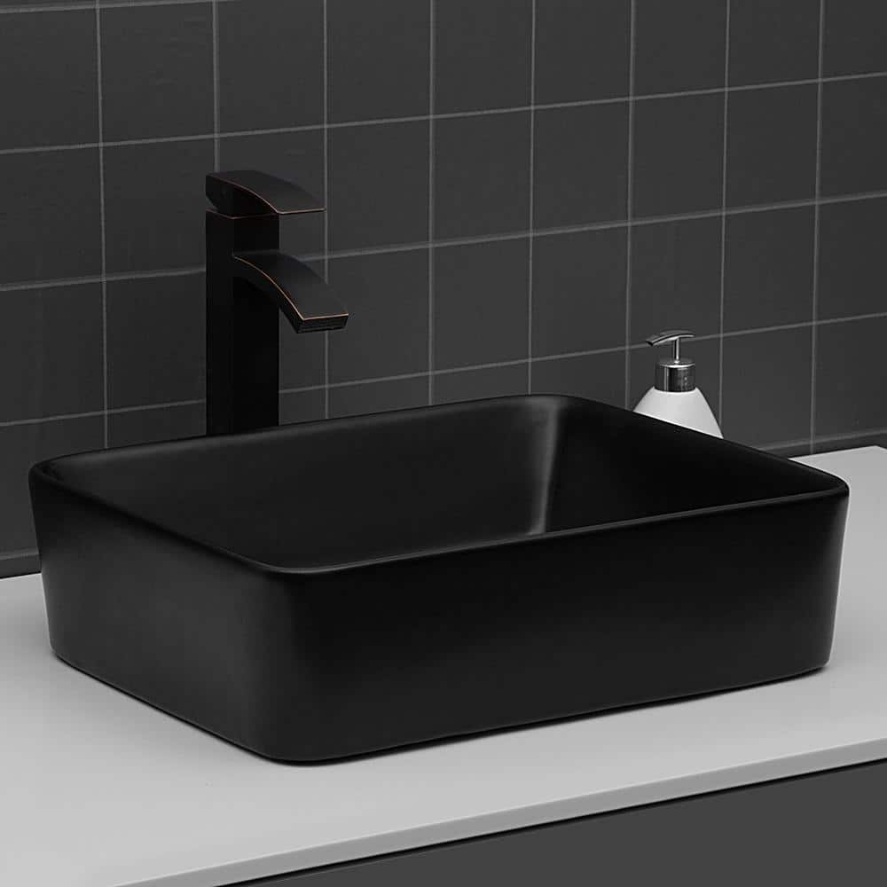 19 in. Framhouse Single Bowl in Black Ceramic Rectangular Vessel Bathroom, Modern 19 in. x 15 in. Framhouse Kitchen Sink - Hercitys