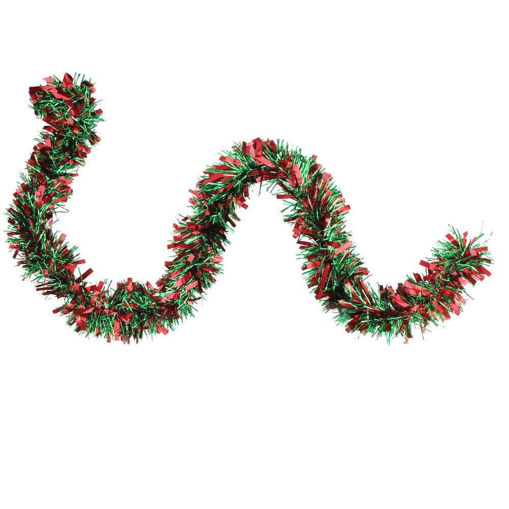 50 ft. Festive Red and Green Thick Cut Christmas Tinsel Garland – Unlit – 6 Ply - Hercitys